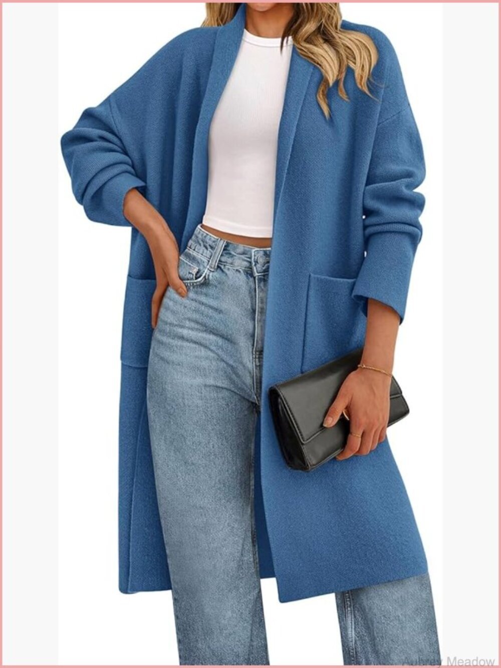 Oversized Long Sleeve Cardigan Sweater with Pockets Shawl Neck Open Front